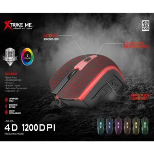 Mouse gaming iluminado 2400DPI GM-206 Xtrike Me