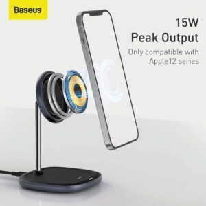 Baseus Cargador Inalámbrico Swan, Soporte de Escritorio Magnético para iPhone 12, 15W Negro