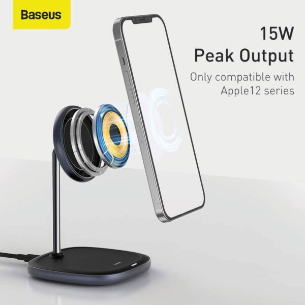 Baseus Cargador Inalámbrico Swan, Soporte de Escritorio Magnético para iPhone 12, 15W Negro