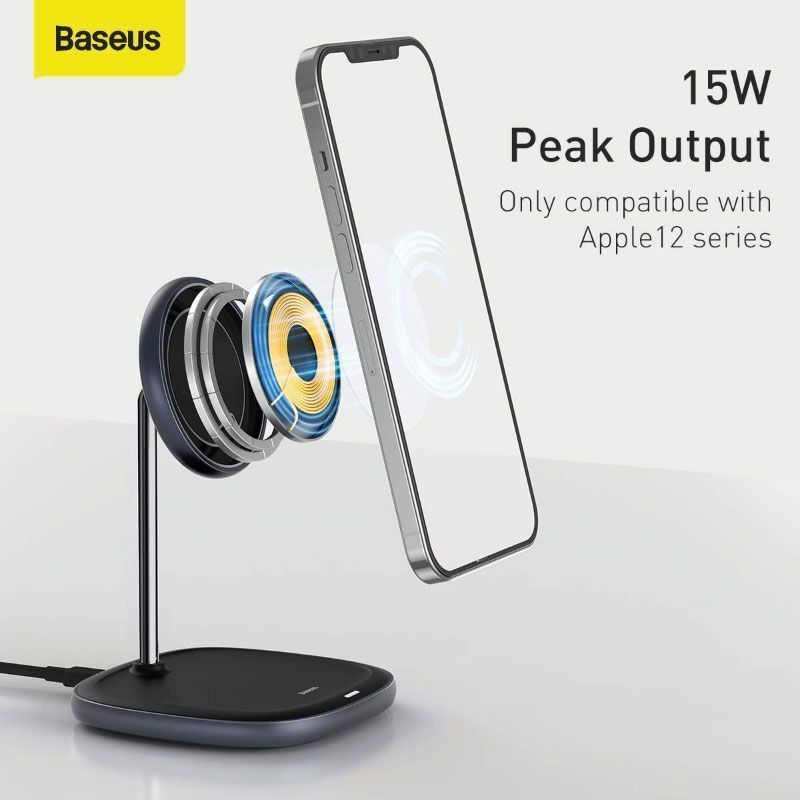 Baseus Cargador Inalámbrico Swan, Soporte de Escritorio Magnético para iPhone 12, 15W Negro
