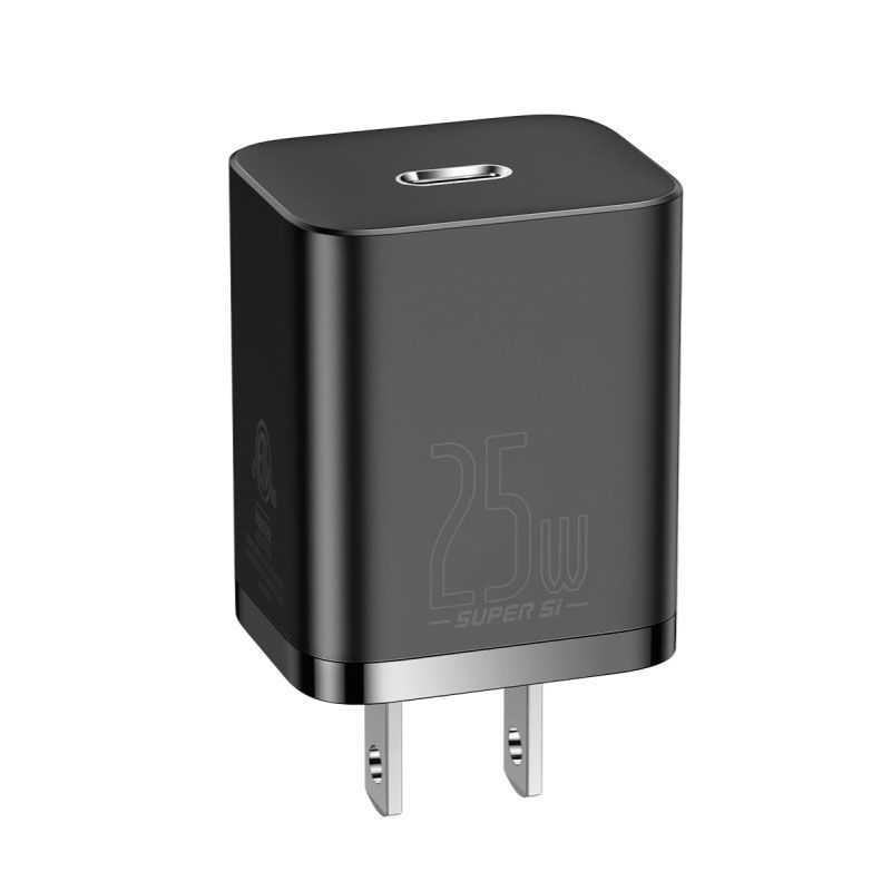 Baseus Type-C 25W Super Si Quick Charger US Sets Negro con 1M 3A Dual Type-C Cable Negro