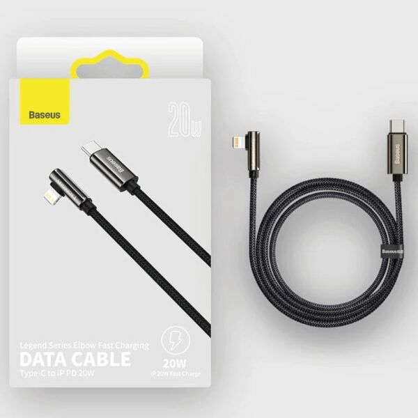 Baseus CATLCS-A01 Legend Series Codo Cable de datos de carga rápida Tipo-C a iP PD 20W 1m / 2m Negro