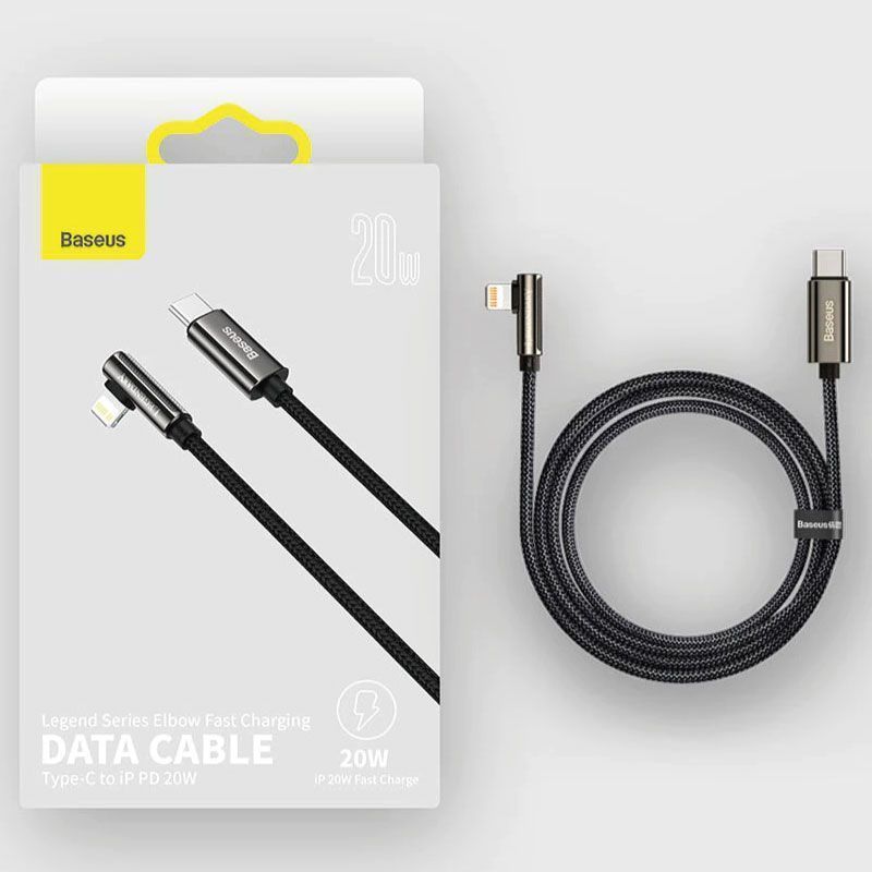 Baseus CATLCS-A01 Legend Series Codo Cable de datos de carga rápida Tipo-C a iP PD 20W 1m / 2m Negro