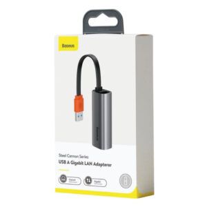 Hub adaptador USB baseus steel cannon series, adaptador lan Gigabit, color gris oscuro