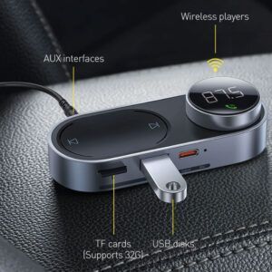 Baseus-modulador Solar para coche, transmisor FM, Bluetooth 5,0, reproductor MP3 inalámbrico, Cargador USB, Kit de manos libres AUX