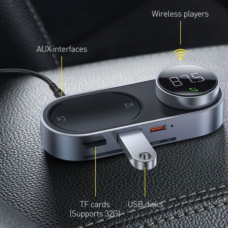 Baseus-modulador Solar para coche, transmisor FM, Bluetooth 5,0, reproductor MP3 inalámbrico, Cargador USB, Kit de manos libres AUX