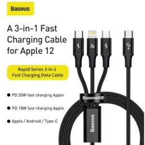 Cable baseus 20w tipo c rapido 3 en 1