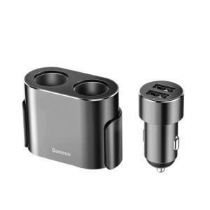 Baseus High Efficiency One to Two Encendedor de cigarrillos (encendedor de cigarrillos dual 80W + USB dual 3.1A) Negro