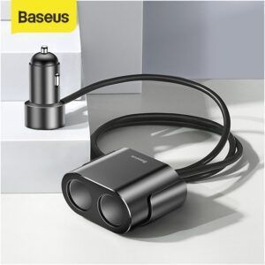 Baseus High Efficiency One to Two Encendedor de cigarrillos (encendedor de cigarrillos dual 80W + USB dual 3.1A) Negro