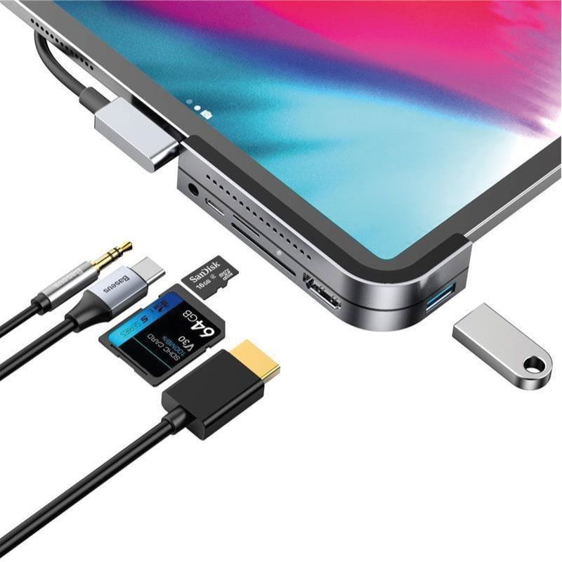 Concentrador de USB-HUB baseus, ángulo de curva n. ° 7, convertidor multifuncional tipo C (cahub-cwj0g)