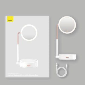 Baseus  Espejo de maquillaje iluminado con caja de almacenamiento