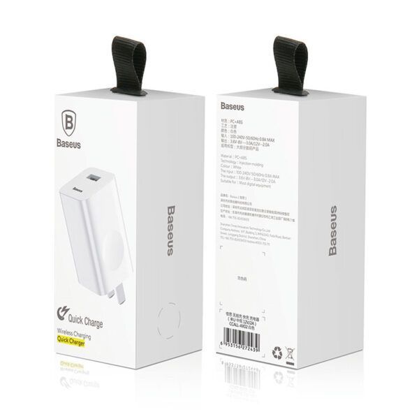 BASEUS 24W Puerto USB único Carga inalámbrica Cargador rápido Cargador de pared de viaje - Blanco / Enchufe estándar CN