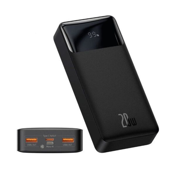 Baseus Bipow Digital Display Power bank 20000mAh 20W 2x USB / USB Tipo C / micro USB 20W Carga rápida AFC FCP negro