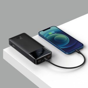 Baseus Bipow Digital Display Power bank 20000mAh 20W 2x USB / USB Tipo C / micro USB 20W Carga rápida AFC FCP negro