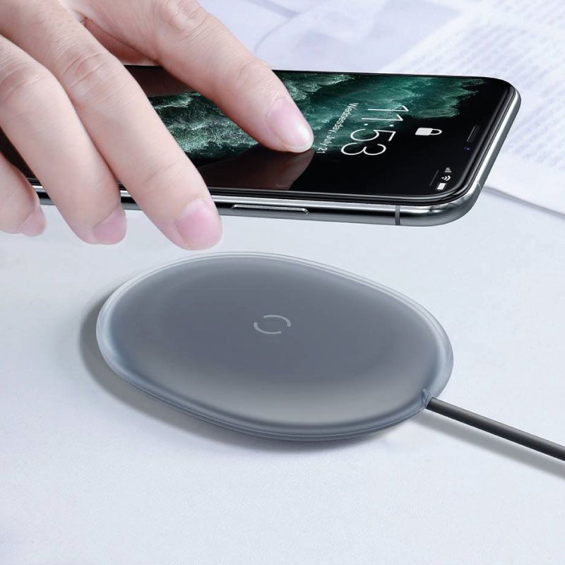 Baseus-cargador inalámbrico de 15W, almohadilla de carga rápida, textura de gelatina translúcida, portátil, para iPhone, Samsung, Xiaomi y Huawei
