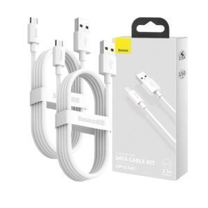 Kit de cable de datos Baseus  USB a Micro 2.1A (2PCS / Set) 1.5m Blanco