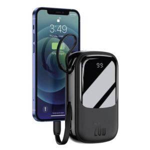 Baseus Qpow Pantalla digital carga rápida banco de energía 20000mAh 20W (con cable IP) Negro PPQD-H01