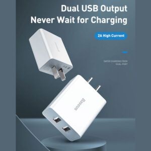Baseus 10.5W Velocidad Mini Dual USB Cargador De Viaje Para IPhone IPad Samsung Smartphone Tablet - Enchufe Estándar De CN