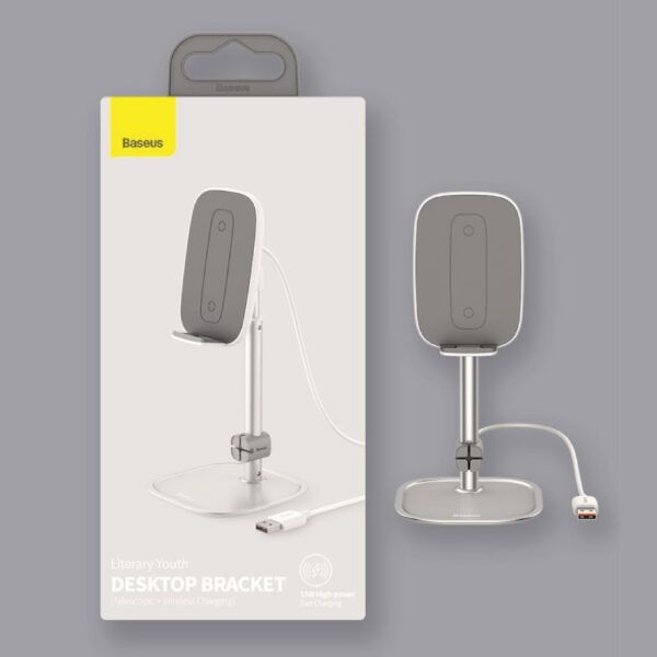 Baseus-Soporte de escritorio literario para jóvenes, soporte de carga inalámbrica para teléfono inteligente, color gris (suwy-d0s)