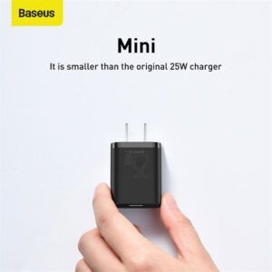 Baseus Type-C 25W Super Si Quick Charger US Sets Negro con 1M 3A Dual Type-C Cable Negro