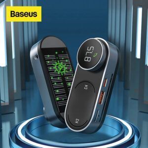 Baseus-modulador Solar para coche, transmisor FM, Bluetooth 5,0, reproductor MP3 inalámbrico, Cargador USB, Kit de manos libres AUX