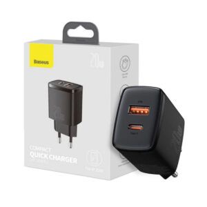 Baseus Cargador rápido, enchufe (Negro)  20W USB tipo C Compacto