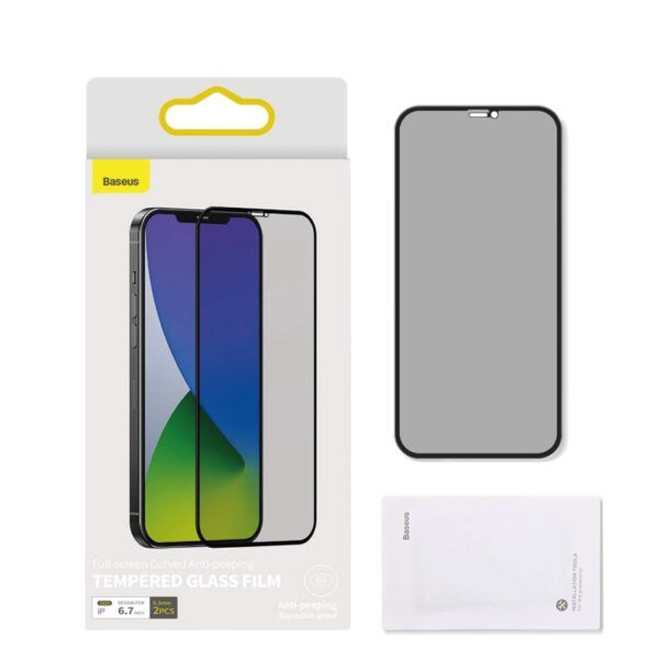 Baseus iPhone 12 Pro Max 0.3 mm Pantalla completa curvada Anti-peeping T-Glass (2pcs) Negro
