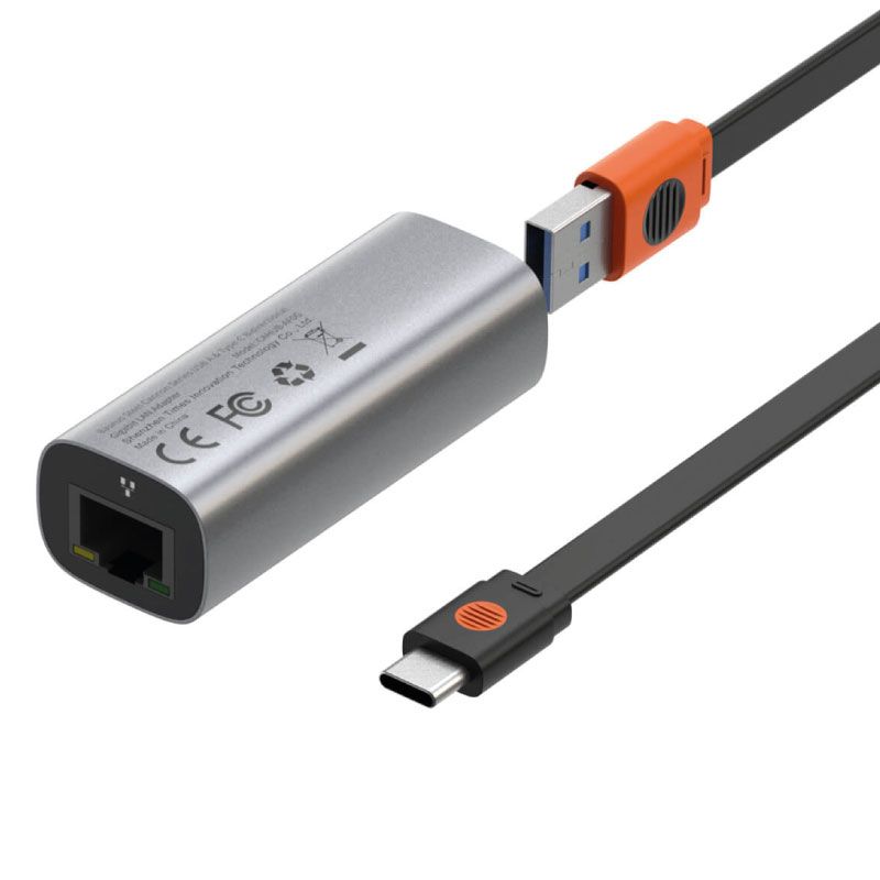 Adaptador Lan Gigabit bidireccional USB A y tipo C de la serie Steel Cannon de Baseus Gris oscuro