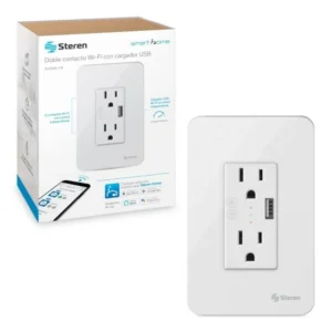 ENCHUFE DOBLE Wi-Fi* Y CARGADOS USB, CON PLACA PARA PARED