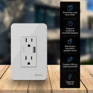 ENCHUFE DOBLE Wi-Fi* Y CARGADOS USB, CON PLACA PARA PARED