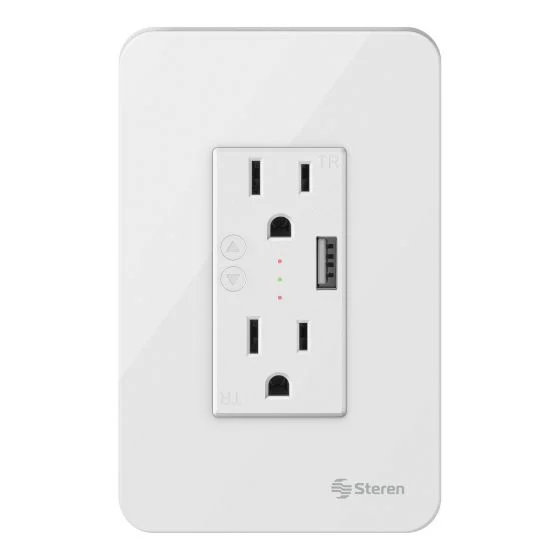 ENCHUFE DOBLE Wi-Fi* Y CARGADOS USB, CON PLACA PARA PARED