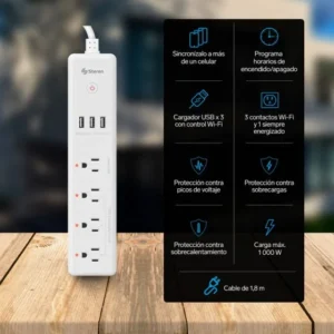 REGLETA SMART Wi-Fi* DE 4 SALIDASY TRIPLE CARGADOR USB STEREN