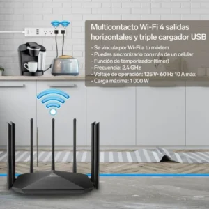 REGLETA SMART Wi-Fi* DE 4 SALIDASY TRIPLE CARGADOR USB STEREN