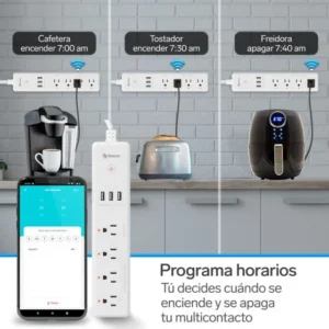 REGLETA SMART Wi-Fi* DE 4 SALIDASY TRIPLE CARGADOR USB STEREN