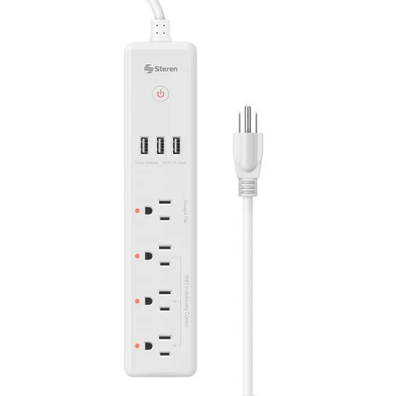 REGLETA SMART Wi-Fi* DE 4 SALIDASY TRIPLE CARGADOR USB STEREN